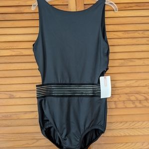 Black High-Neck, Low-Back Leotard with Cutouts